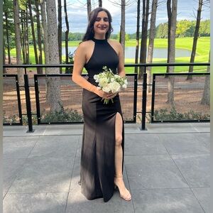 BHLDN Juliana (previously Lennox) Halter Open-Back Side-Slit Stretch Crepe Gown